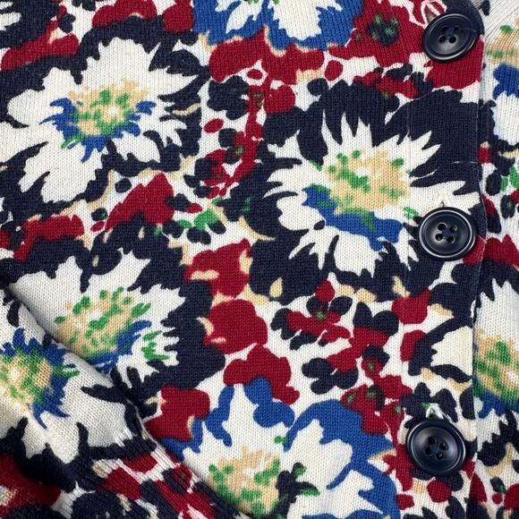 Talbots Sweater Red Black Womens LP Floral Cardigan Button Up V-Neck Ribbed Knit - Picture 4 of 6